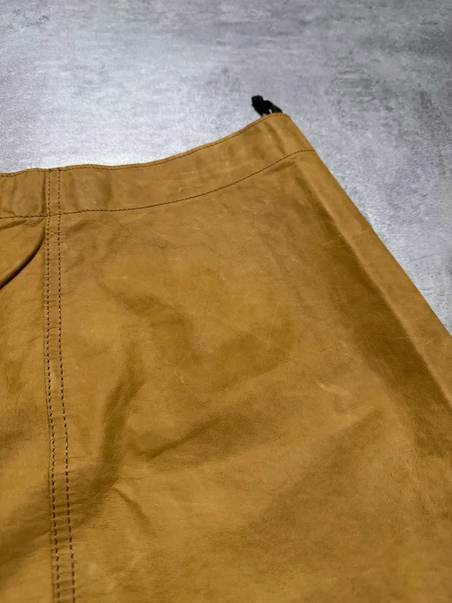 2000s Prada Camel Leather Buttoned Skirt (XS) 1