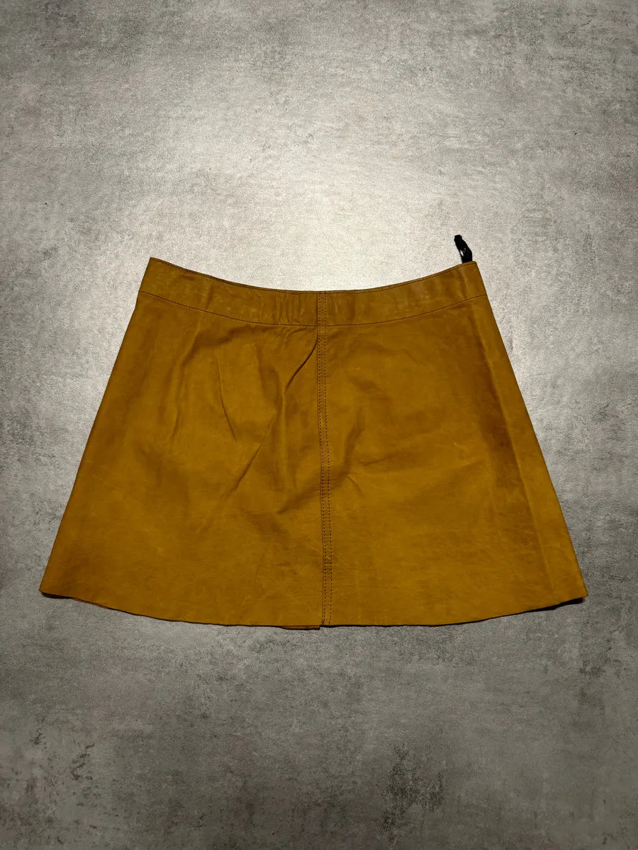 2000s Prada Camel Leather Buttoned Skirt (XS) 2