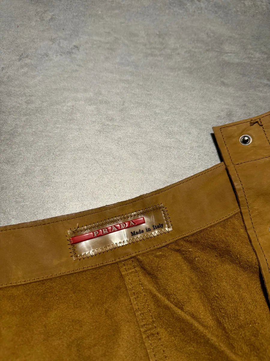 2000s Prada Camel Leather Buttoned Skirt (XS) 4