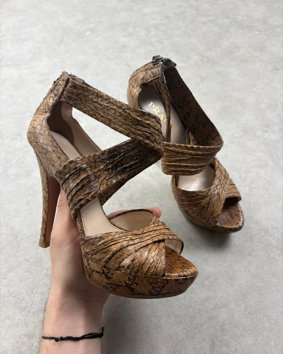 2000s Prada Camel Python Leather Heels XwTOQUX 0