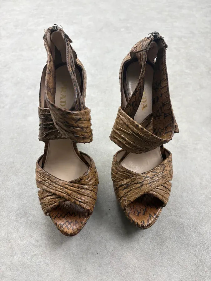 2000s Prada Camel Python Leather Heels XwTOQUX 1