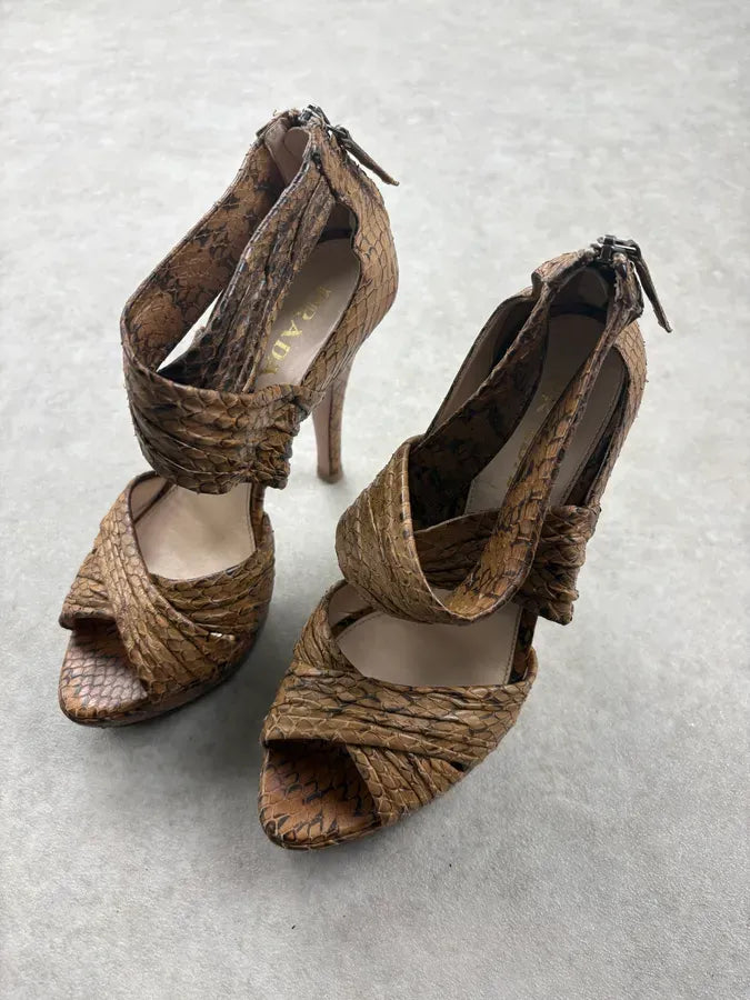 2000s Prada Camel Python Leather Heels XwTOQUX 2