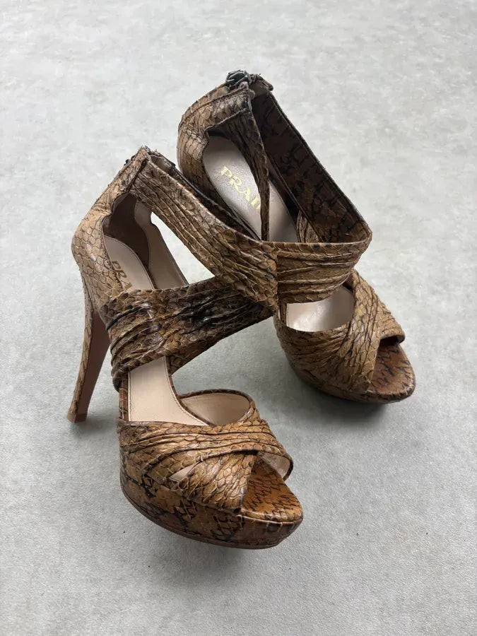 2000s Prada Camel Python Leather Heels XwTOQUX 4
