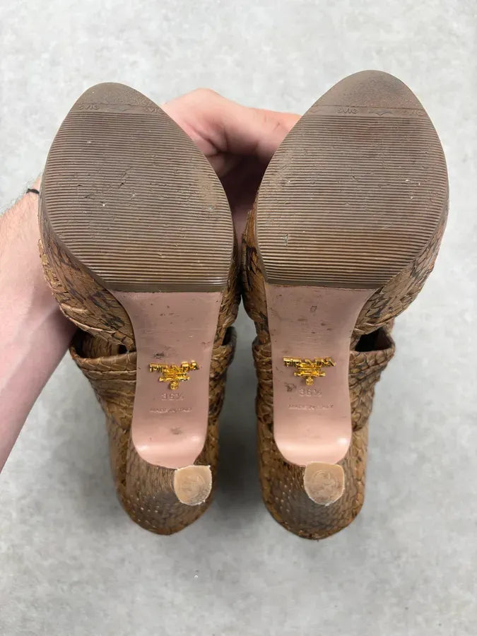 2000s Prada Camel Python Leather Heels XwTOQUX 7