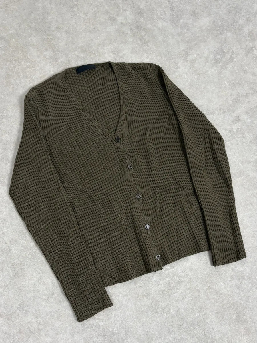 2000s Prada Classic Khaki Wool Cardigan yUeoINo 3