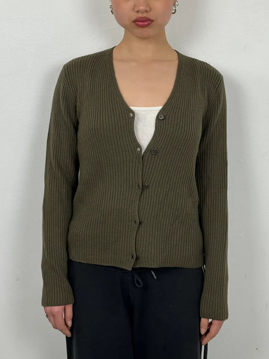 2000s Prada Classic Khaki Wool Cardigan yUeoINo 0