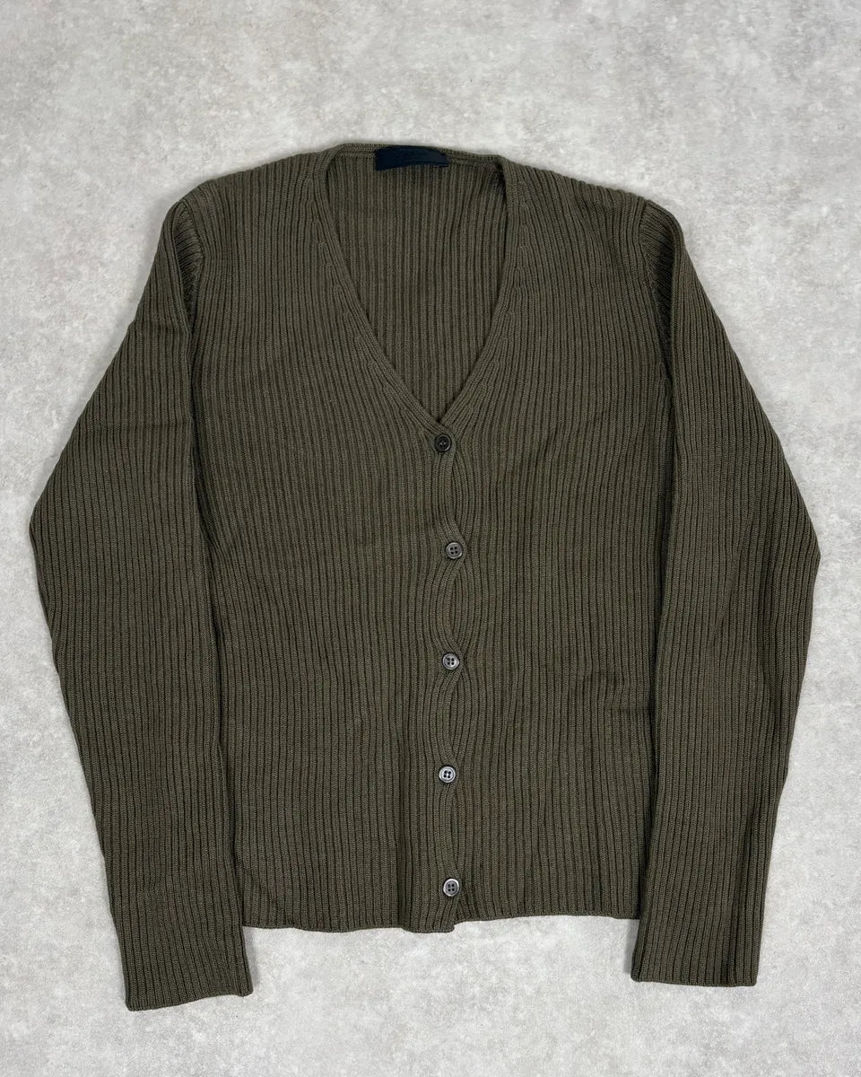 2000s Prada Classic Khaki Wool Cardigan yUeoINo 2