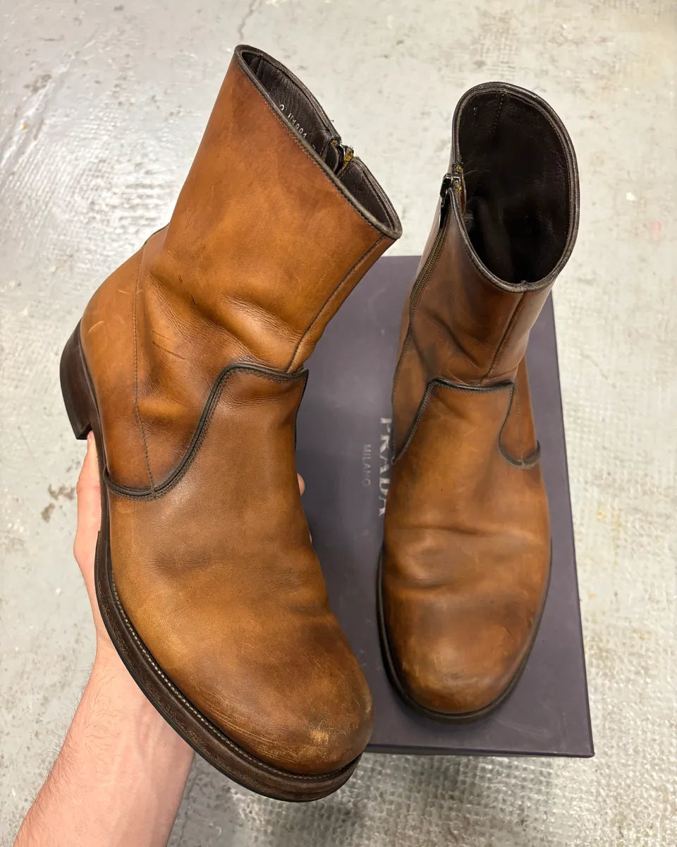 2000s Prada Copper Leather Ankle Boots btFJxmc 0
