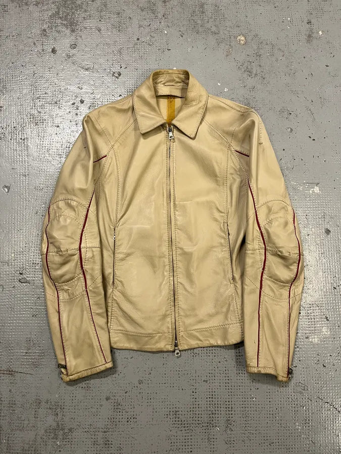 2000s Prada Creamy White Biker Leather Jacket fkPQZOW 0