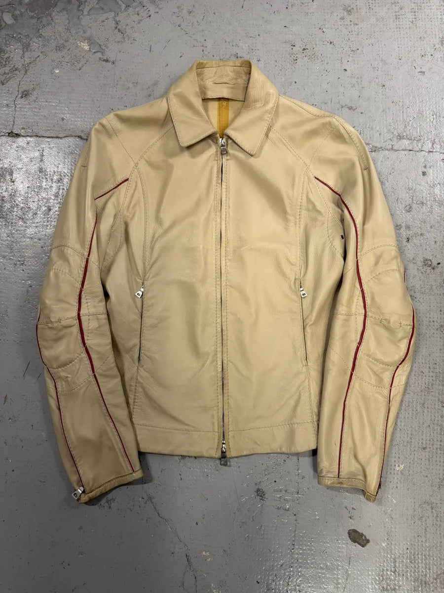 2000s Prada Creamy White Biker Leather Jacket fkPQZOW 0