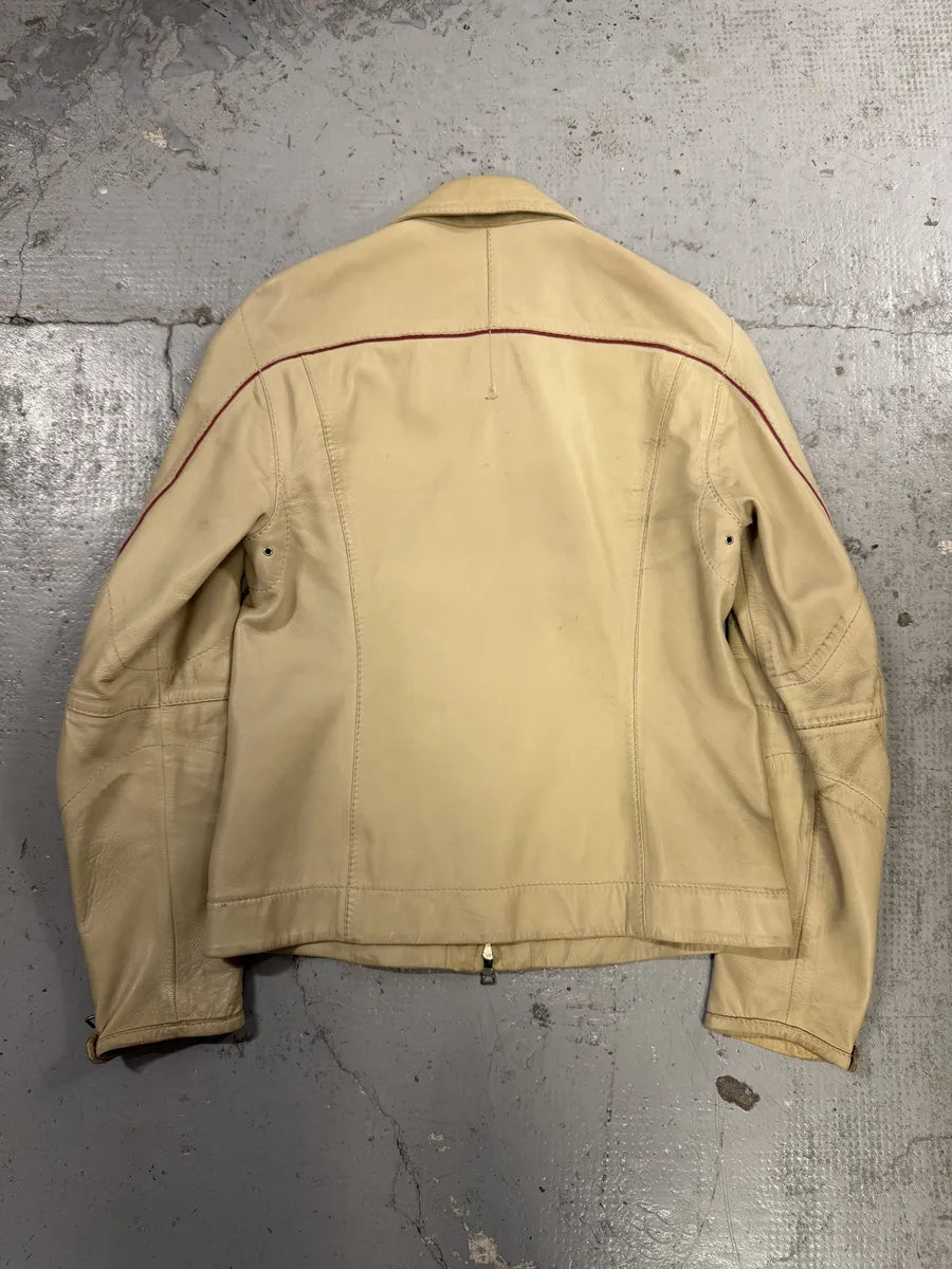 2000s Prada Creamy White Biker Leather Jacket fkPQZOW 1