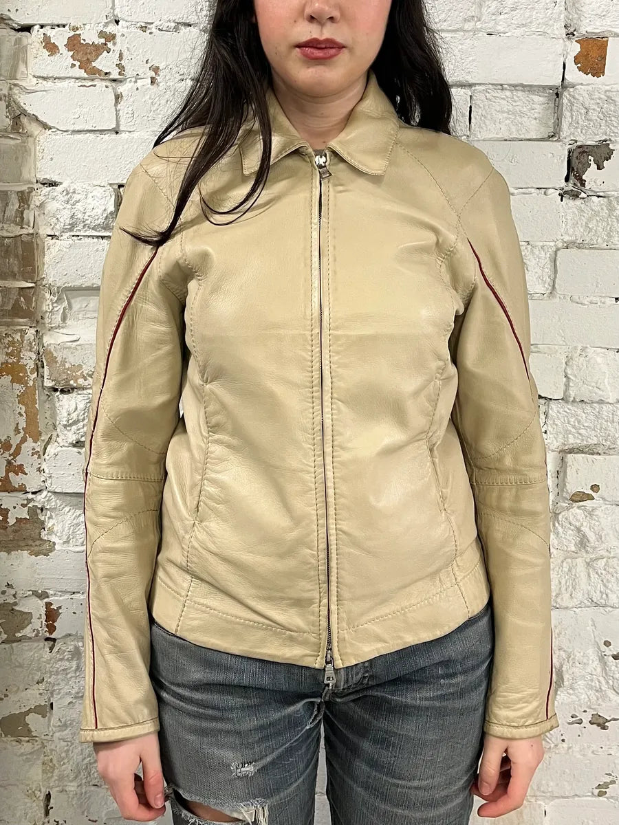 2000s Prada Creamy White Biker Leather Jacket fkPQZOW 1