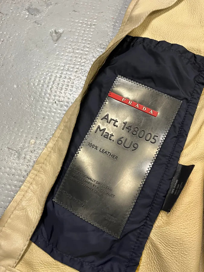 2000s Prada Creamy White Biker Leather Jacket fkPQZOW 10
