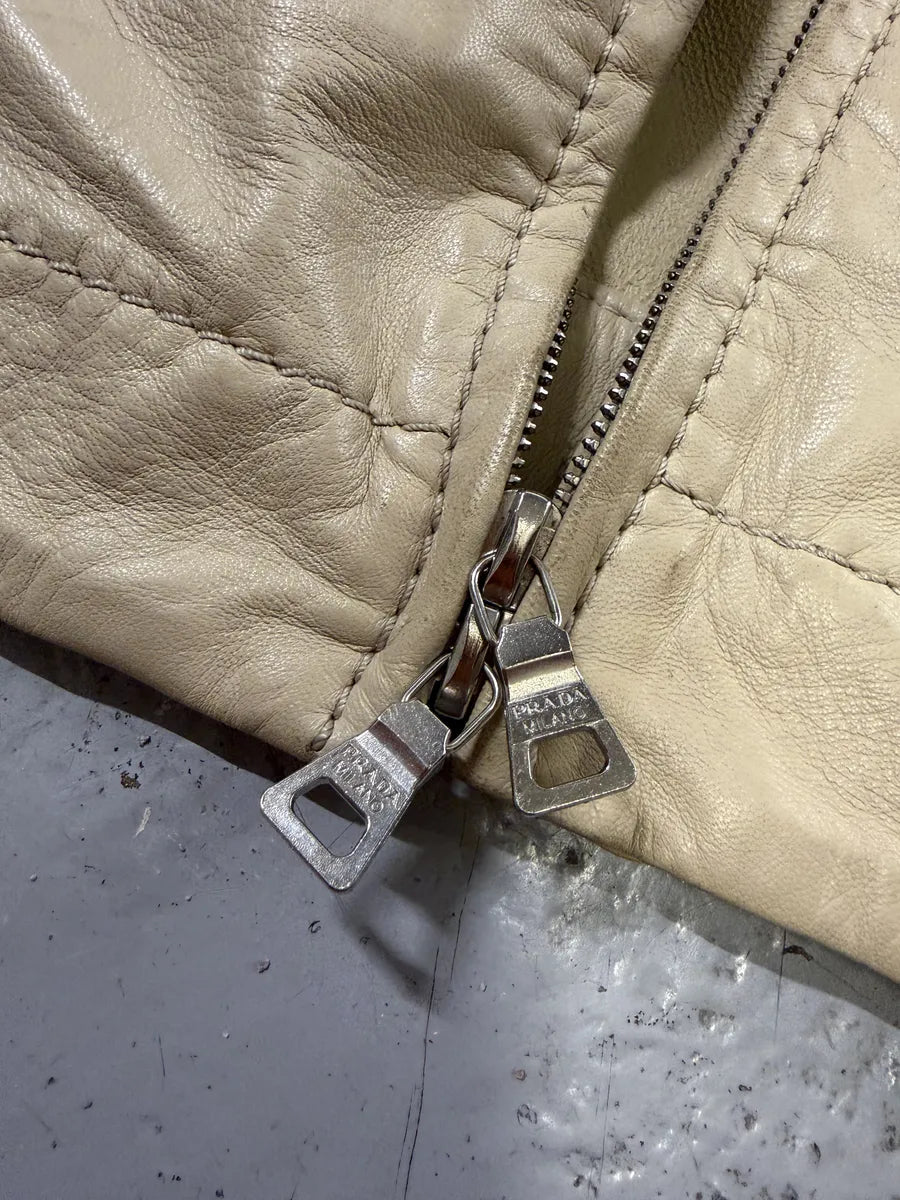 2000s Prada Creamy White Biker Leather Jacket fkPQZOW 11