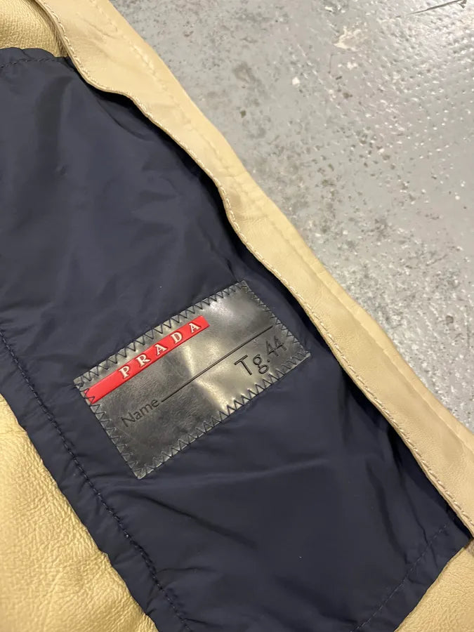 2000s Prada Creamy White Biker Leather Jacket fkPQZOW 12