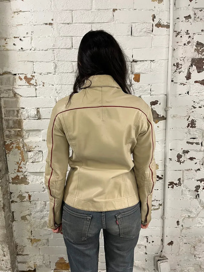 2000s Prada Creamy White Biker Leather Jacket fkPQZOW 2