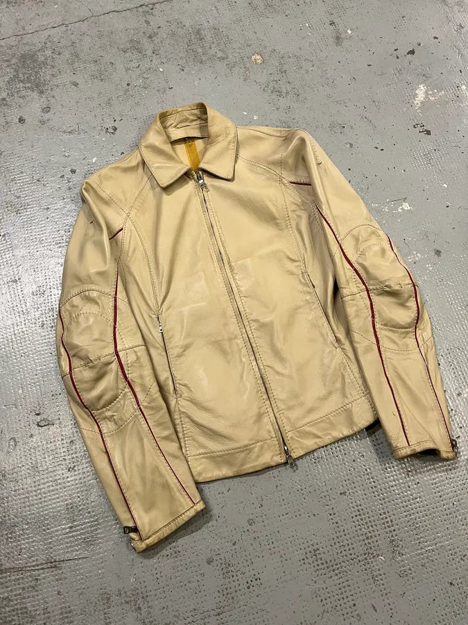 2000s Prada Creamy White Biker Leather Jacket fkPQZOW 3