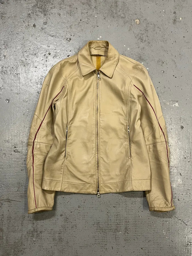 2000s Prada Creamy White Biker Leather Jacket fkPQZOW 4