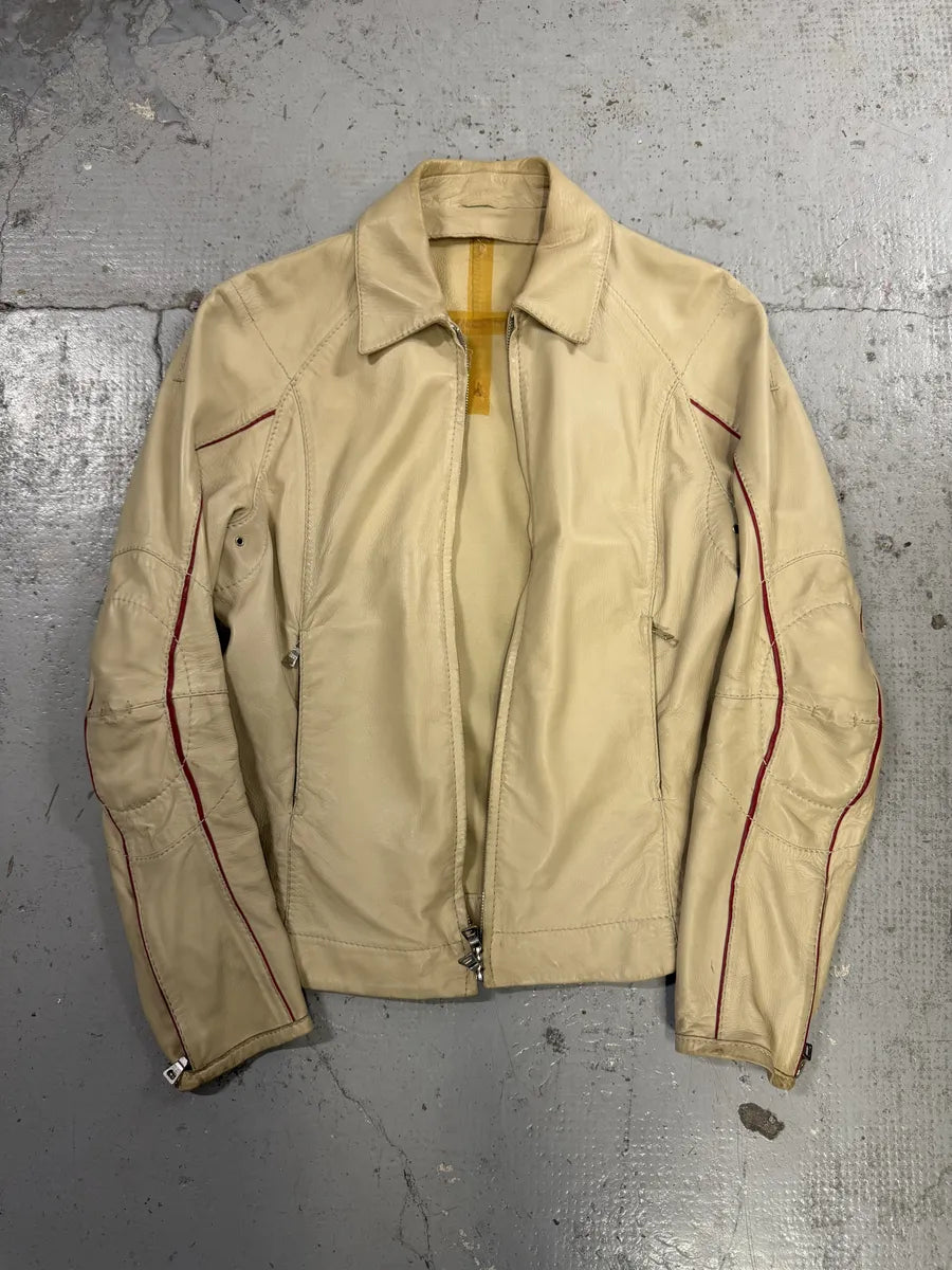 2000s Prada Creamy White Biker Leather Jacket fkPQZOW 4