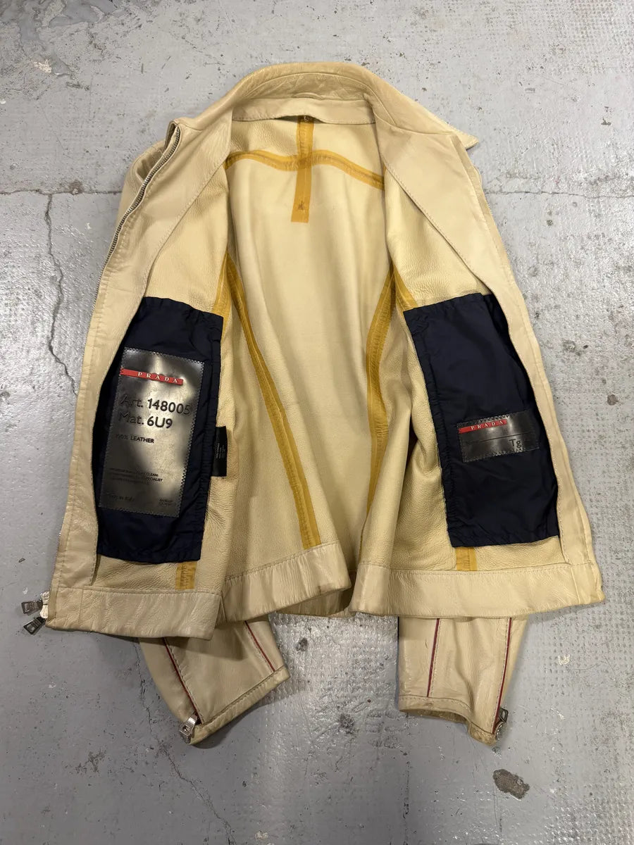 2000s Prada Creamy White Biker Leather Jacket fkPQZOW 5