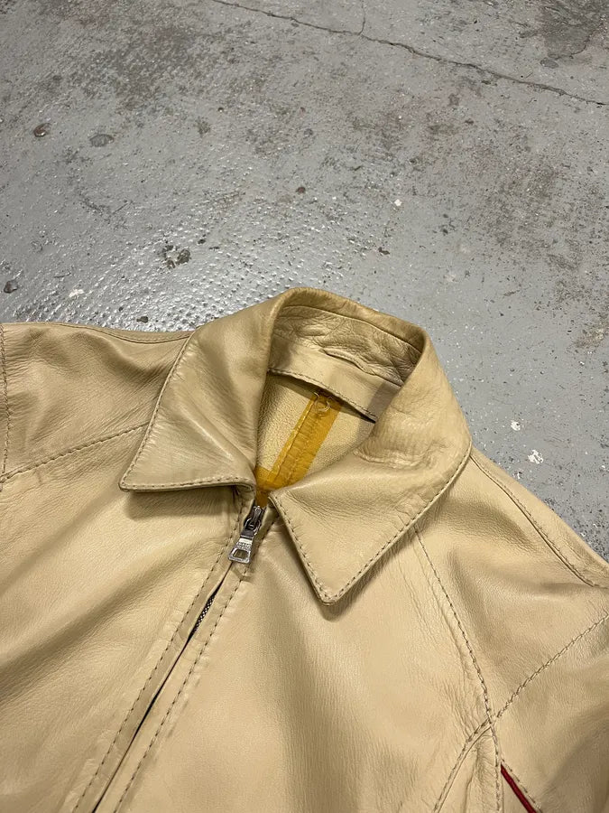 2000s Prada Creamy White Biker Leather Jacket fkPQZOW 5