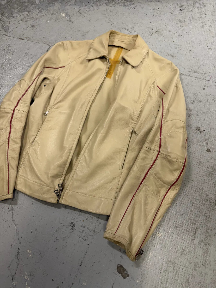 2000s Prada Creamy White Biker Leather Jacket fkPQZOW 6