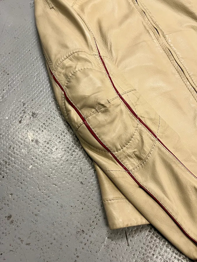 2000s Prada Creamy White Biker Leather Jacket fkPQZOW 6