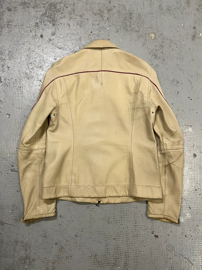 2000s Prada Creamy White Biker Leather Jacket fkPQZOW 7