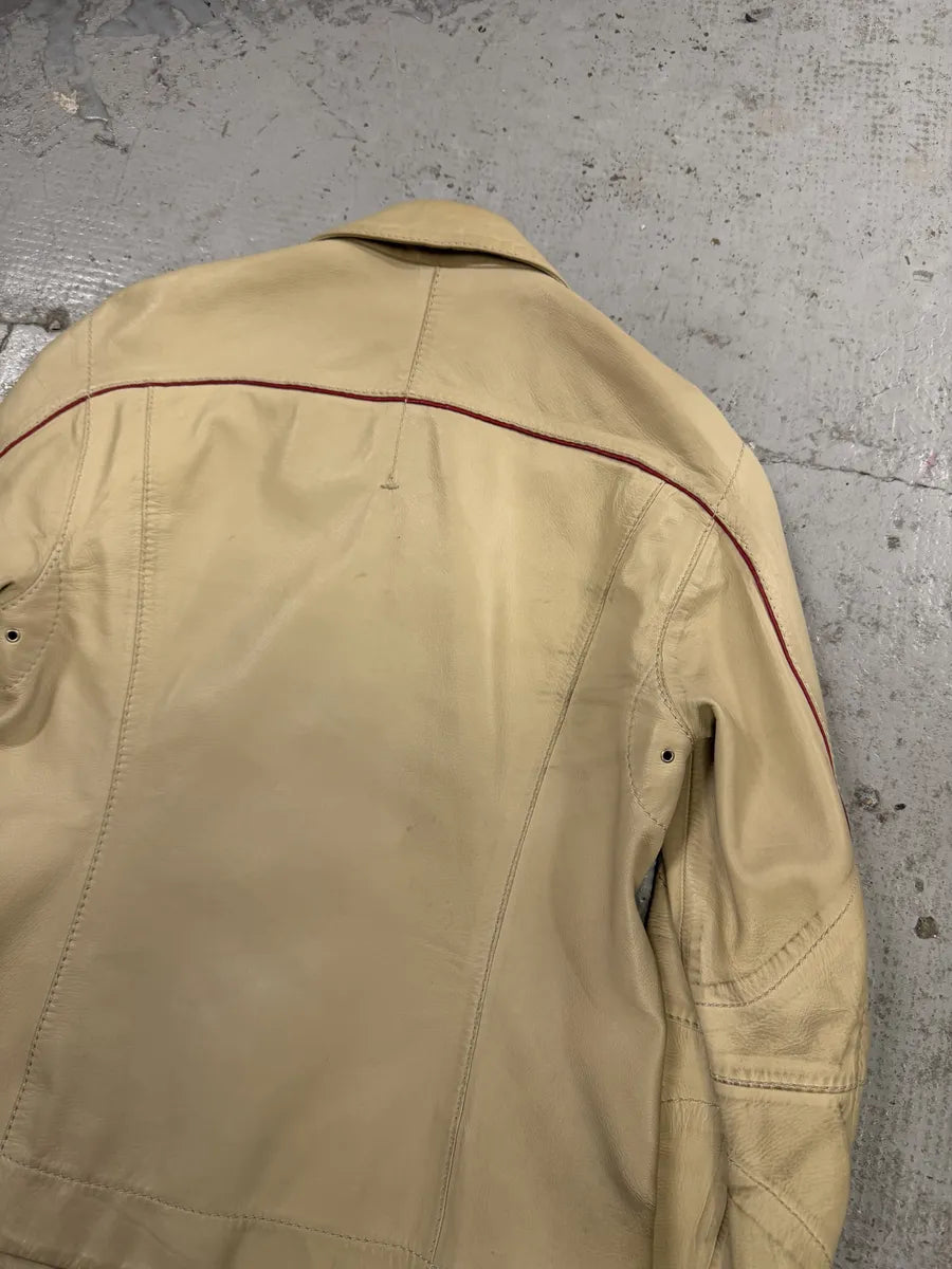 2000s Prada Creamy White Biker Leather Jacket fkPQZOW 7