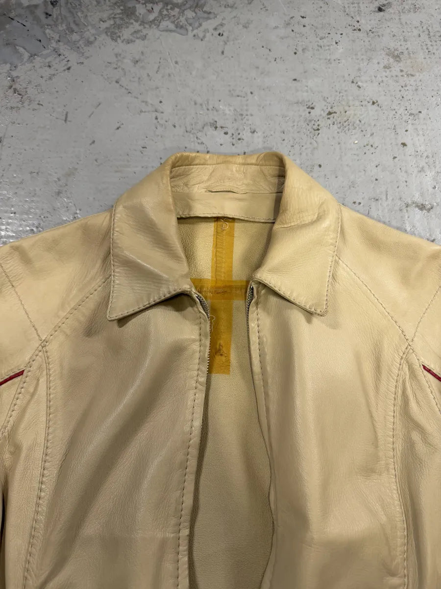 2000s Prada Creamy White Biker Leather Jacket fkPQZOW 8