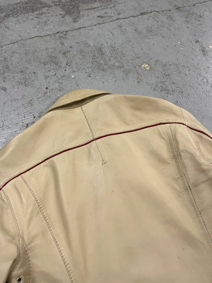 2000s Prada Creamy White Biker Leather Jacket fkPQZOW 9