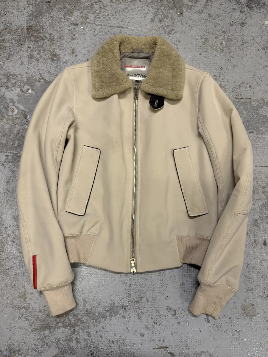 2000s Prada Creamy White Linea Rossa Aviator Bomber Jacket Odvyiqv 0