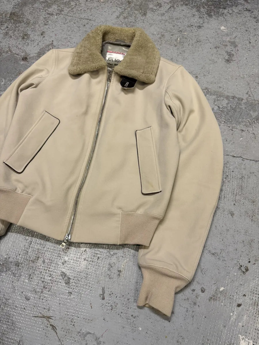 2000s Prada Creamy White Linea Rossa Aviator Bomber Jacket Odvyiqv 1