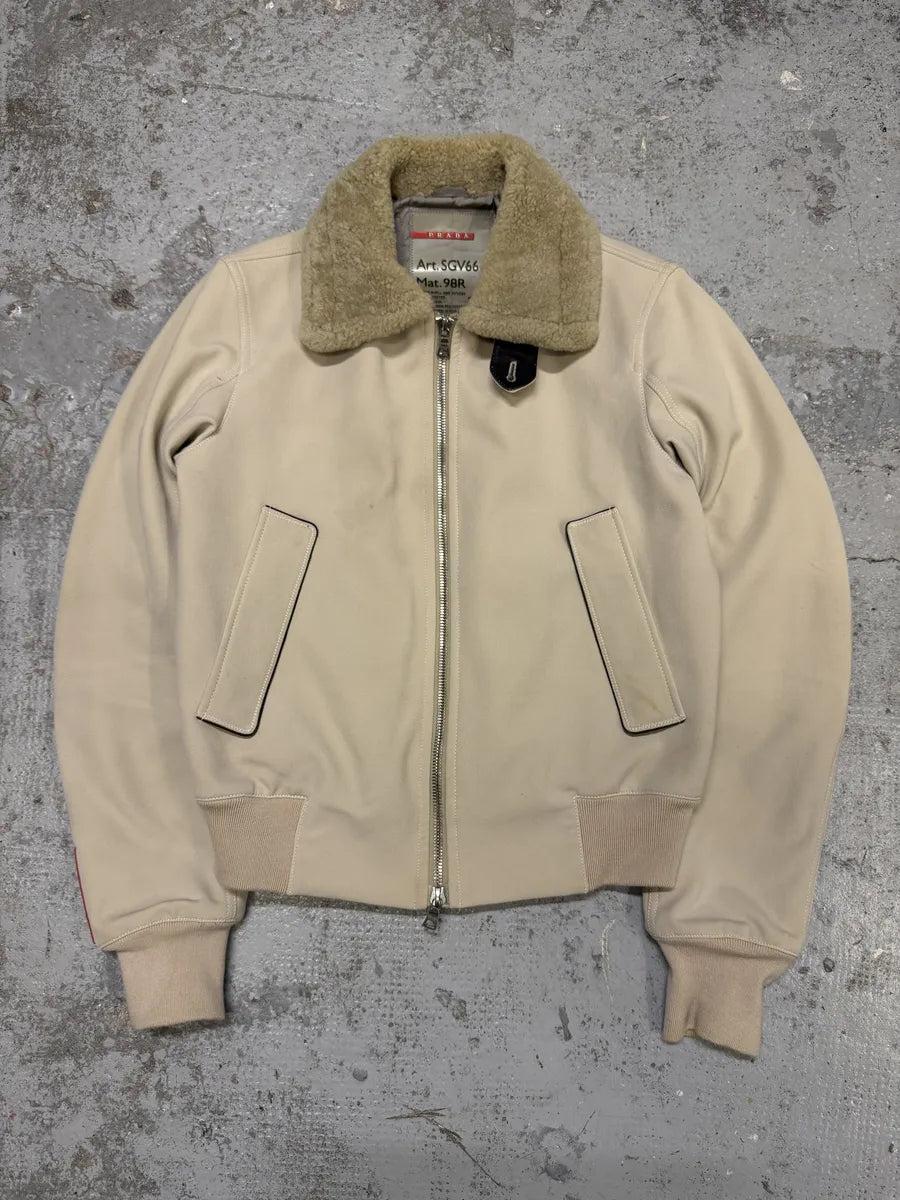 2000s Prada Creamy White Linea Rossa Aviator Bomber Jacket Odvyiqv 2