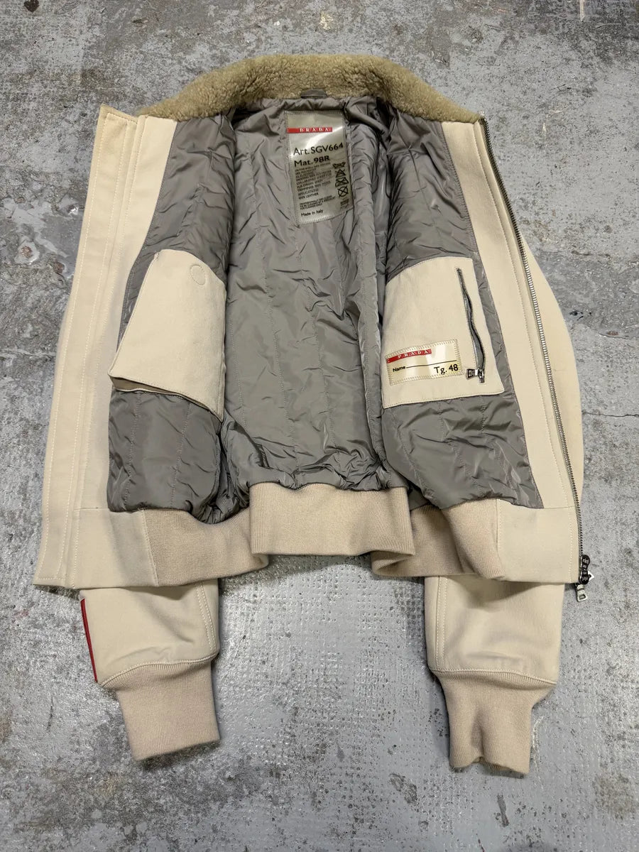 2000s Prada Creamy White Linea Rossa Aviator Bomber Jacket Odvyiqv 6