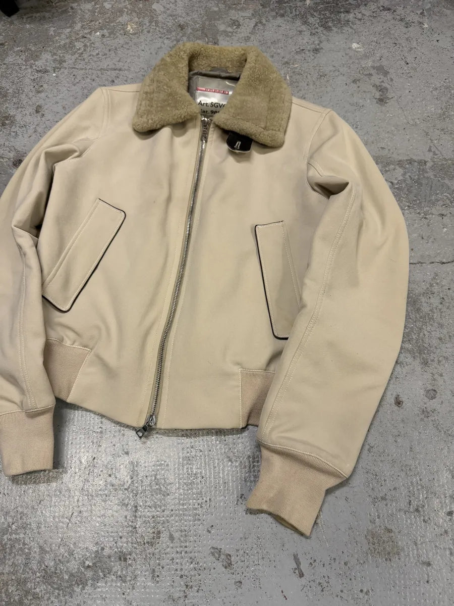 2000s Prada Creamy White Linea Rossa Aviator Bomber Jacket Odvyiqv 9
