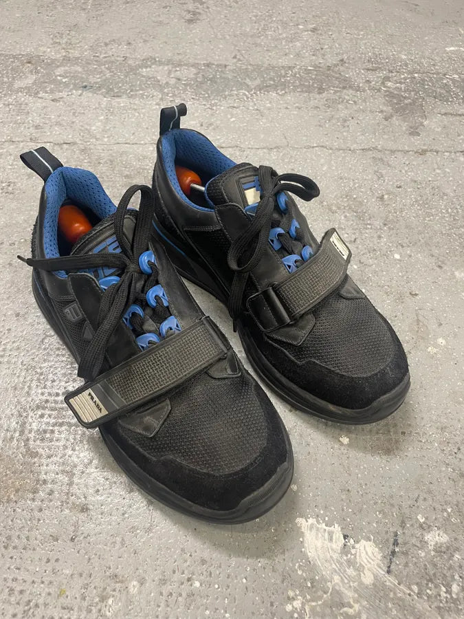 2000s Prada Crossection Black & Blue Low Scratch Shoes kHJzWRd 3