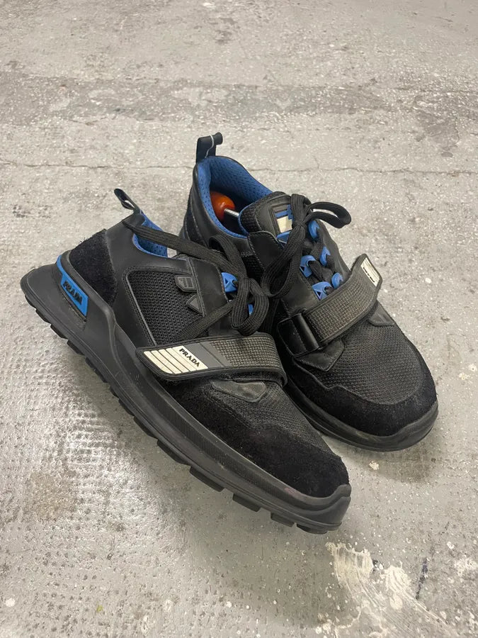 2000s Prada Crossection Black & Blue Low Scratch Shoes kHJzWRd 4