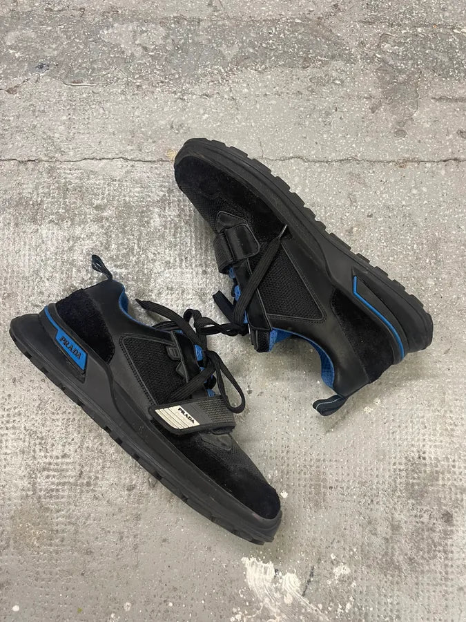 2000s Prada Crossection Black & Blue Low Scratch Shoes kHJzWRd 5