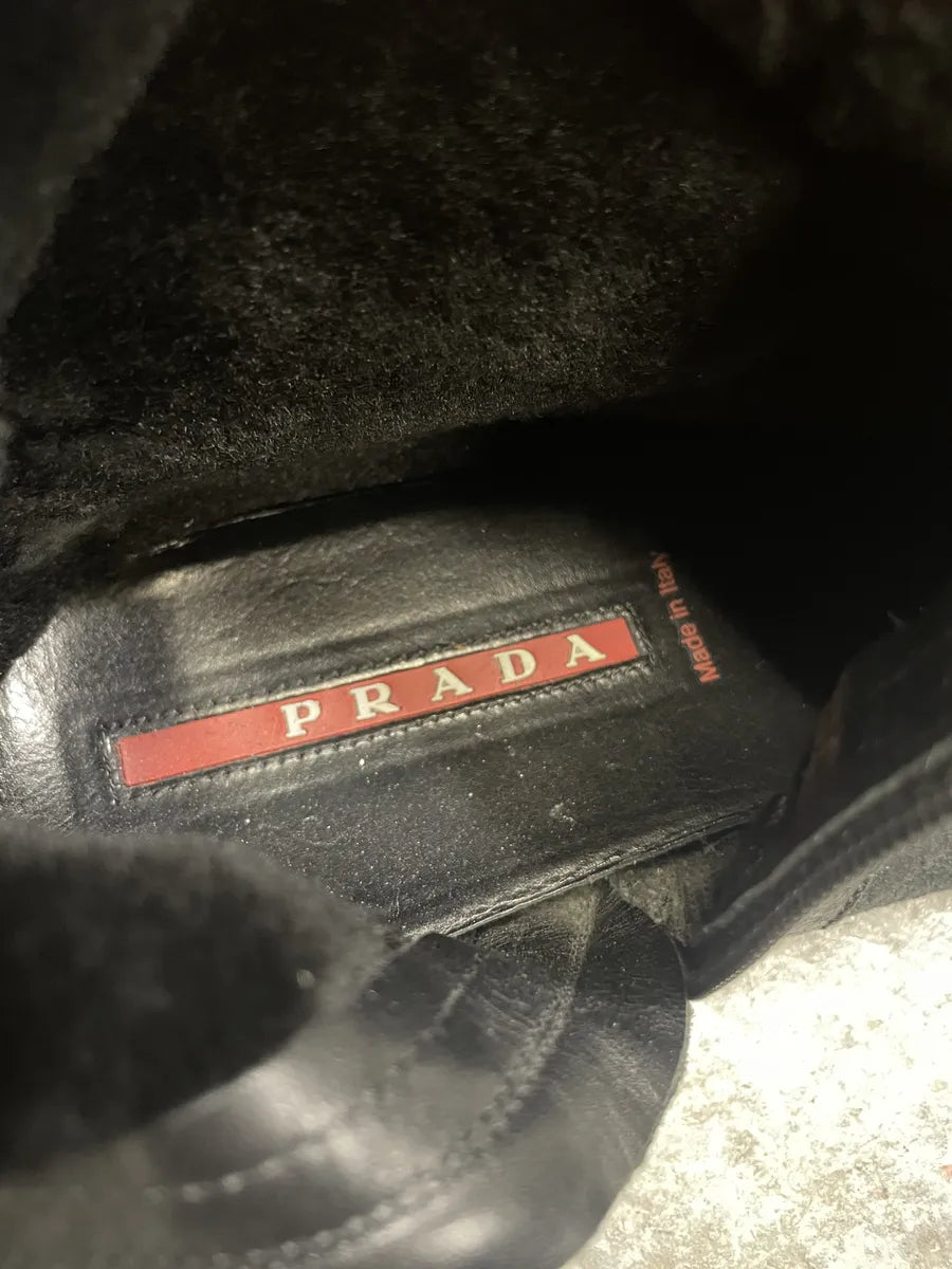 2000s Prada Dark Ankle Leather Laced Fur Boots (40eu/us7) 10