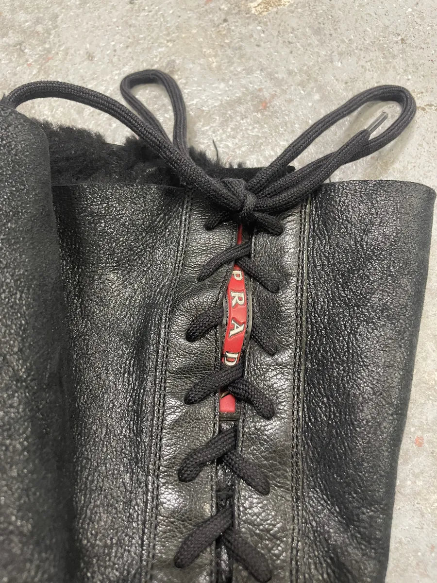 2000s Prada Dark Ankle Leather Laced Fur Boots (40eu/us7) 6