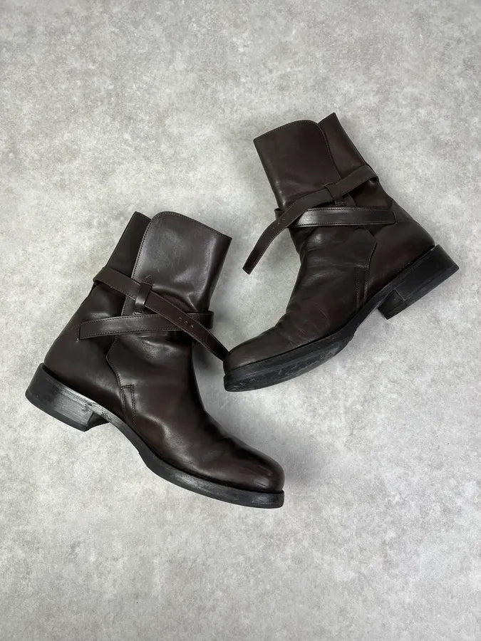 2000s Prada Dark Brown Classy Leather Boots ZmhguyH 3
