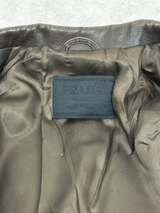 2000s Prada Dark Brown Leather Sample Trench Coat TYdKjQE 8