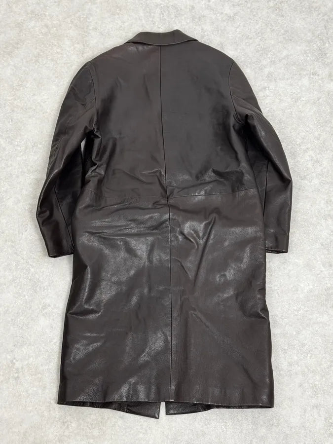 2000s Prada Dark Brown Leather Sample Trench Coat TYdKjQE 3