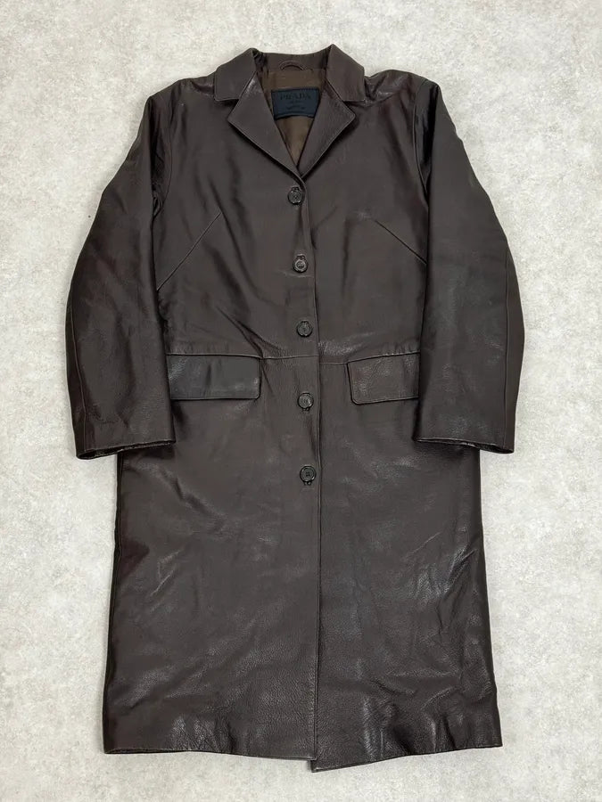 2000s Prada Dark Brown Leather Sample Trench Coat TYdKjQE 2