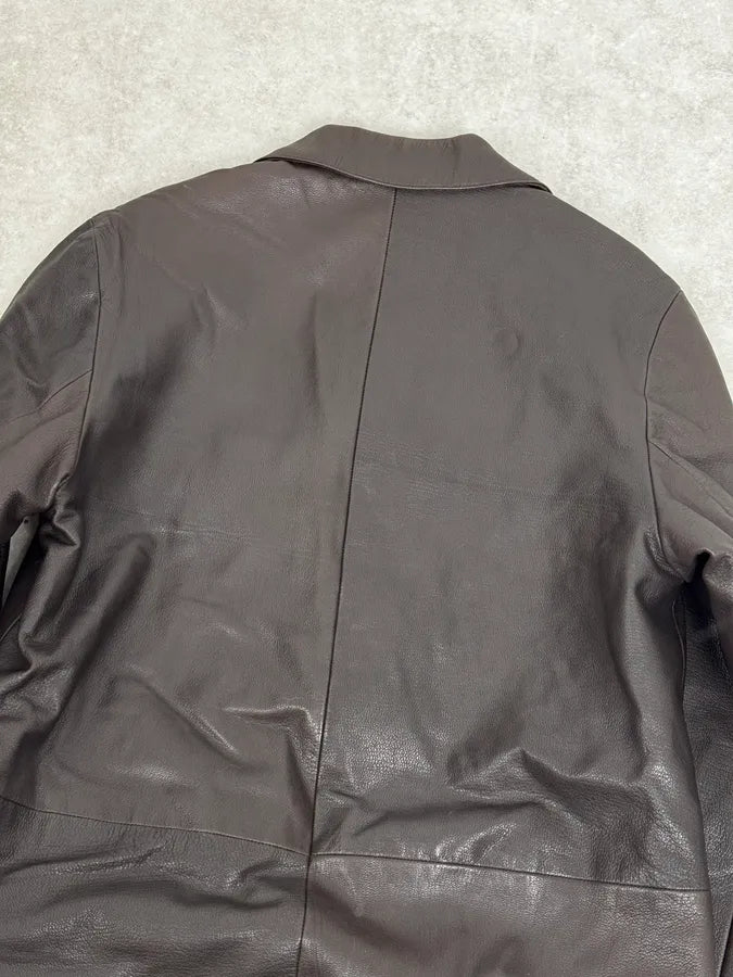 2000s Prada Dark Brown Leather Sample Trench Coat TYdKjQE 5