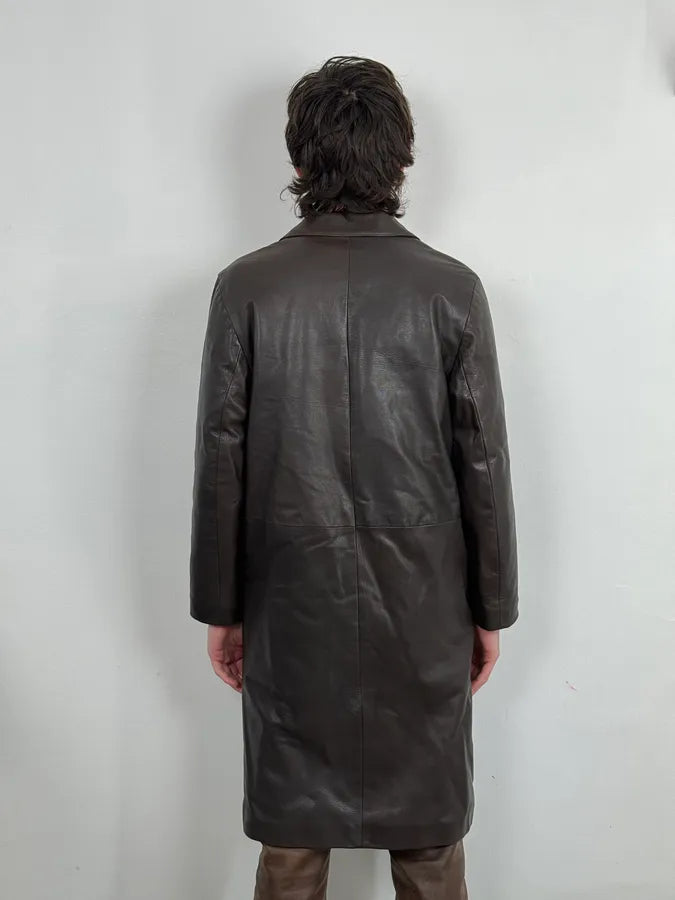 2000s Prada Dark Brown Leather Sample Trench Coat TYdKjQE 1