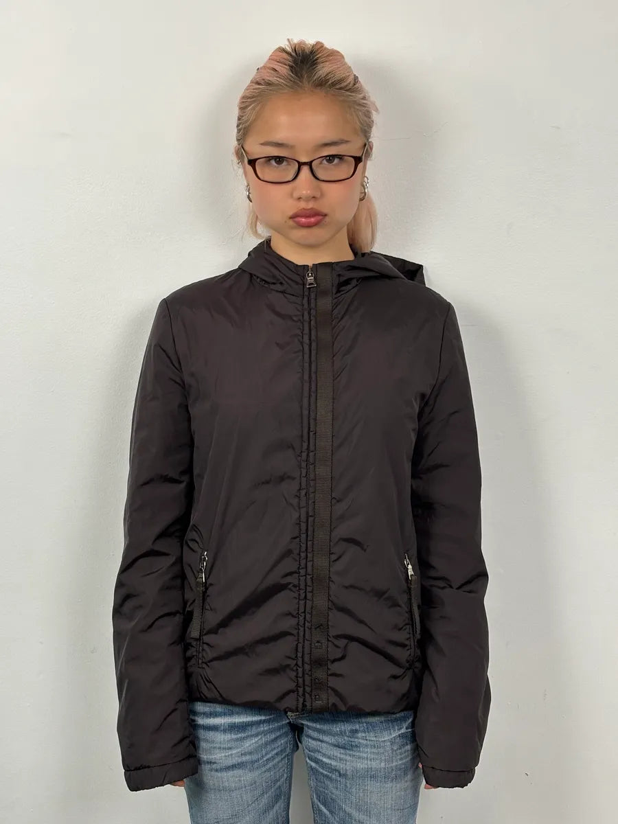 AW1999 Prada Dark Brown Nylon Hooded Jacket xYXoYJm 1