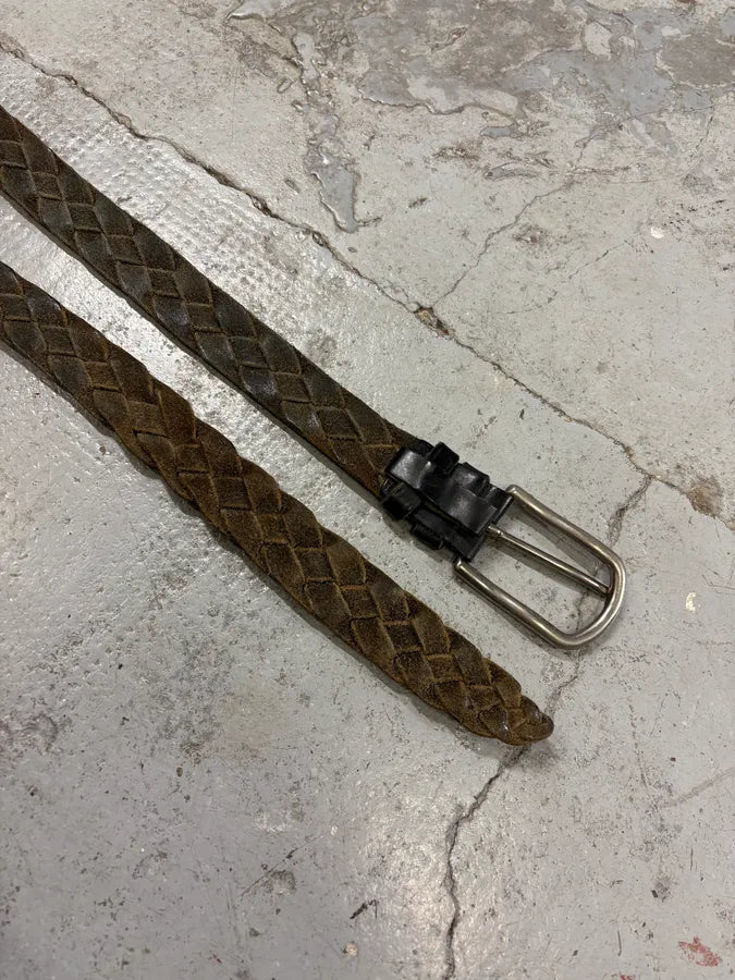 2000s Prada Dark Brown Woven Leather Belt KuomvbK 3