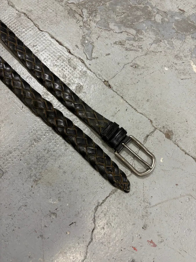 2000s Prada Dark Brown Woven Leather Belt KuomvbK 2